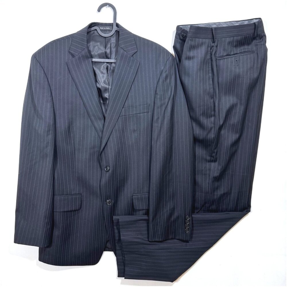 Calvin Klein Moores Men Wool Pinstripe 2 Piece Suit Gray 38R 30x34 Tall Formal